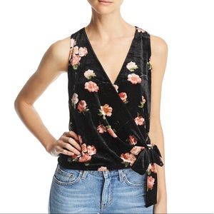 AQUA Black Floral Velvet Sleeveless Wrap Top Size S (WORN ONCE)